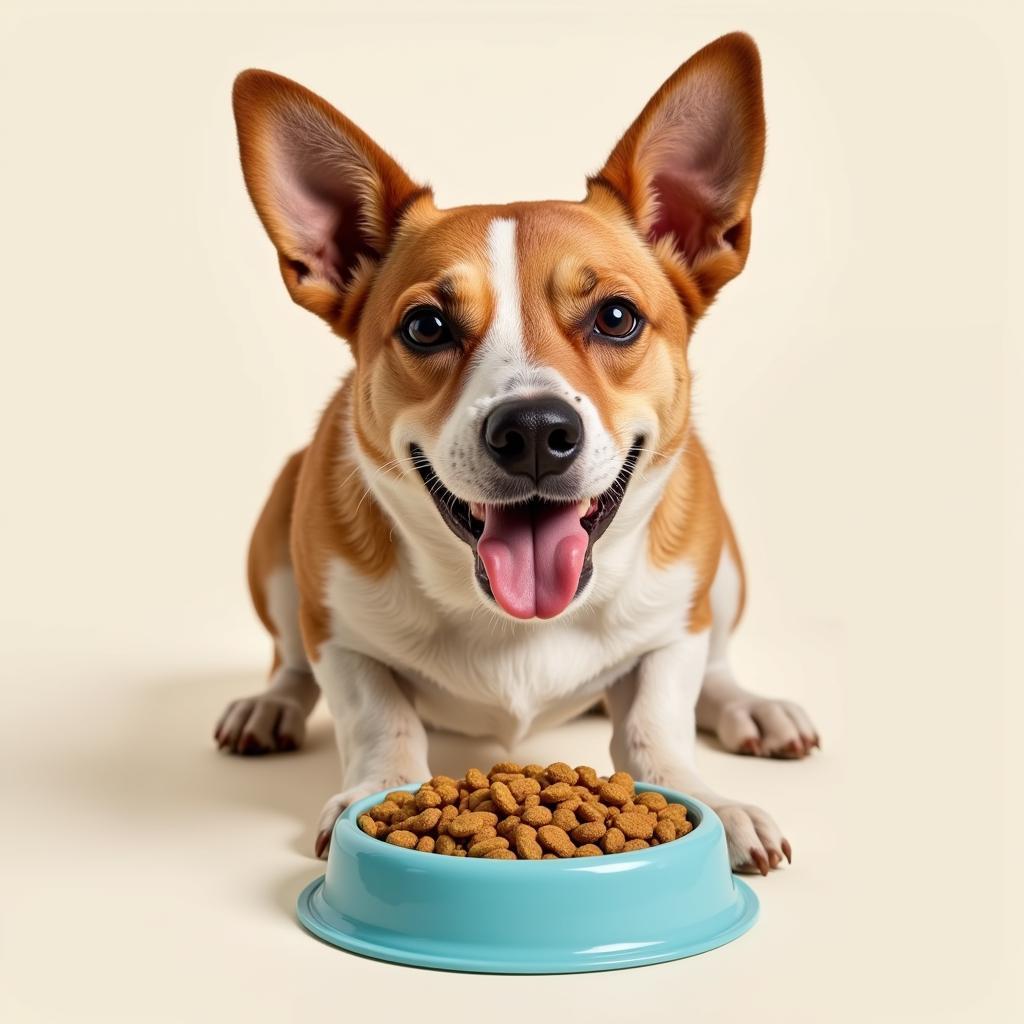 Dog Enjoying Rice-Based Kibble