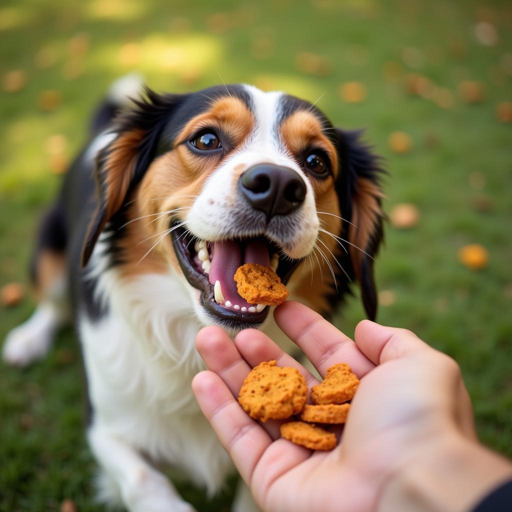 Dog Eating Treats Happily