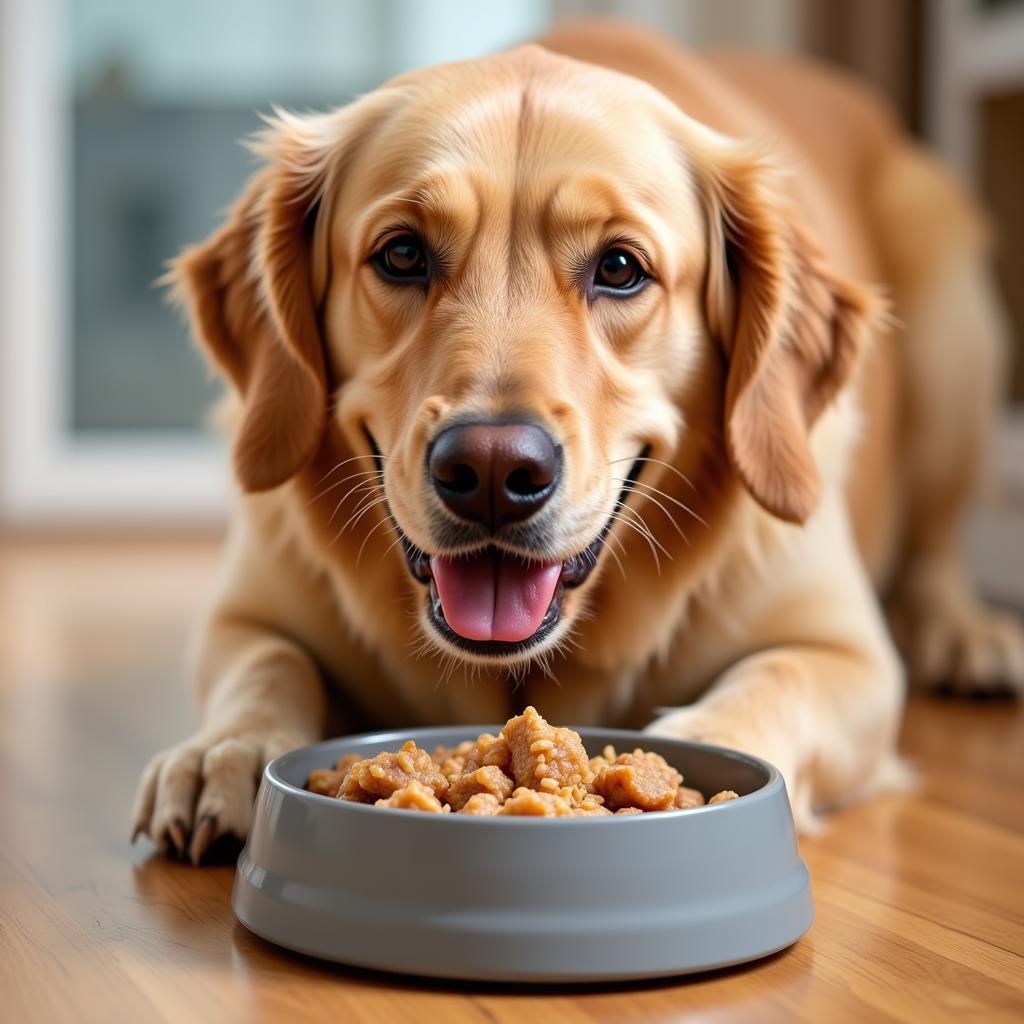 Dog Enjoying Turkey and Rice Dog Food