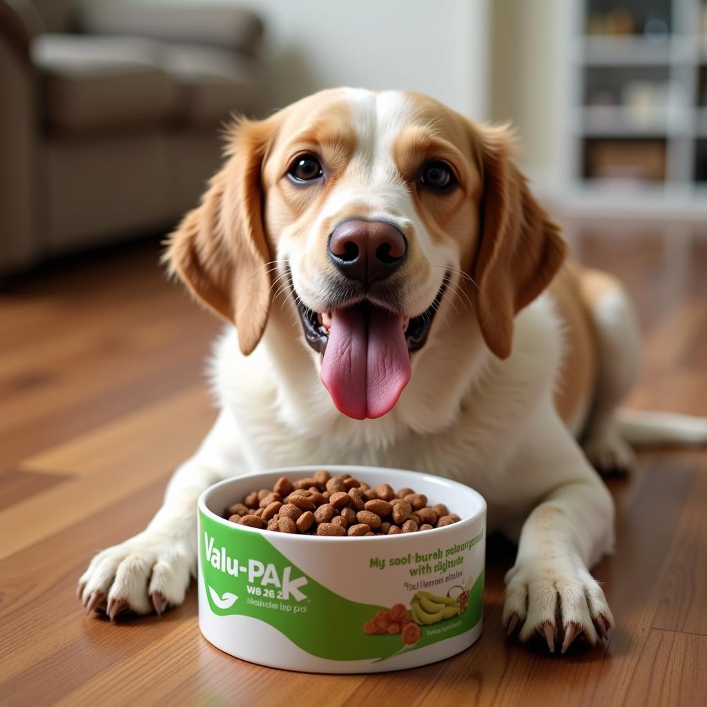 Dog Enjoying Valu-Pak Dog Food