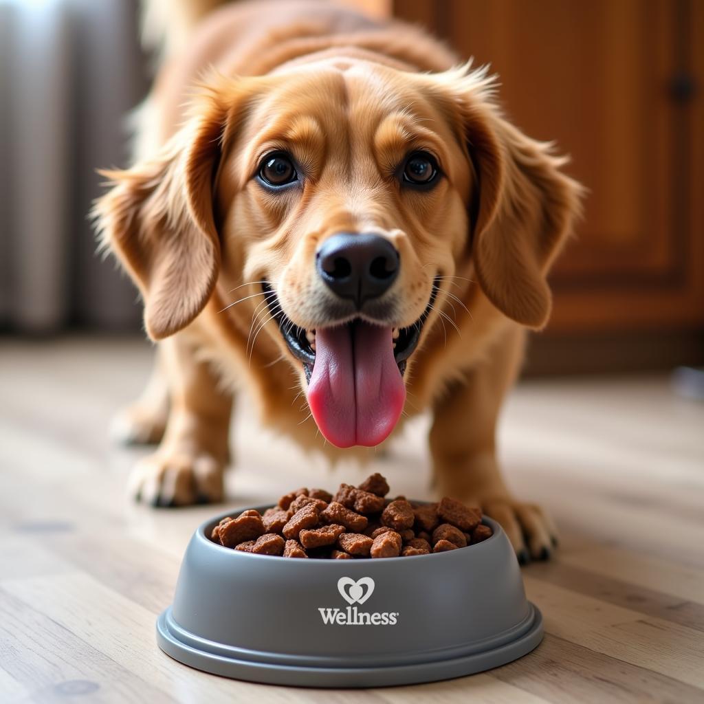 Dog Enjoying Wellness Beef Dog Food