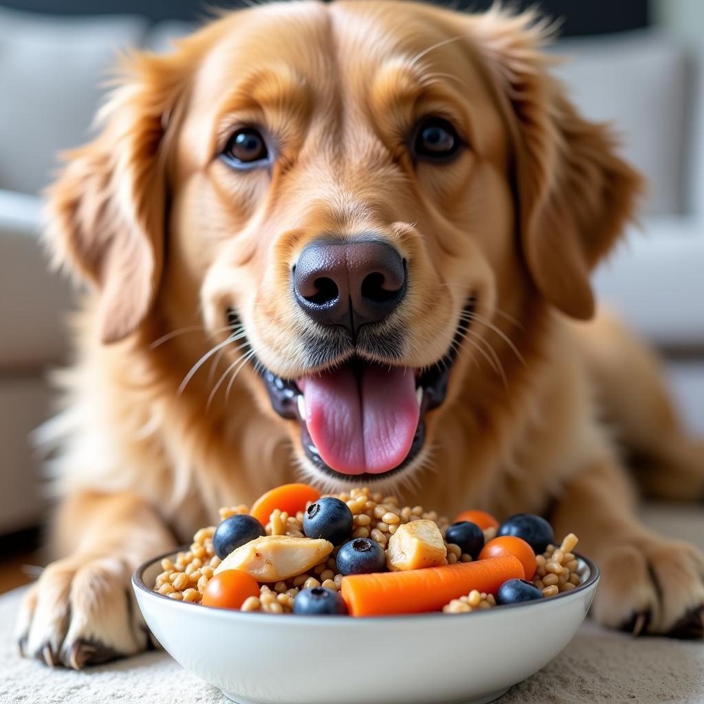 Dog enjoying a bowl of whole foods