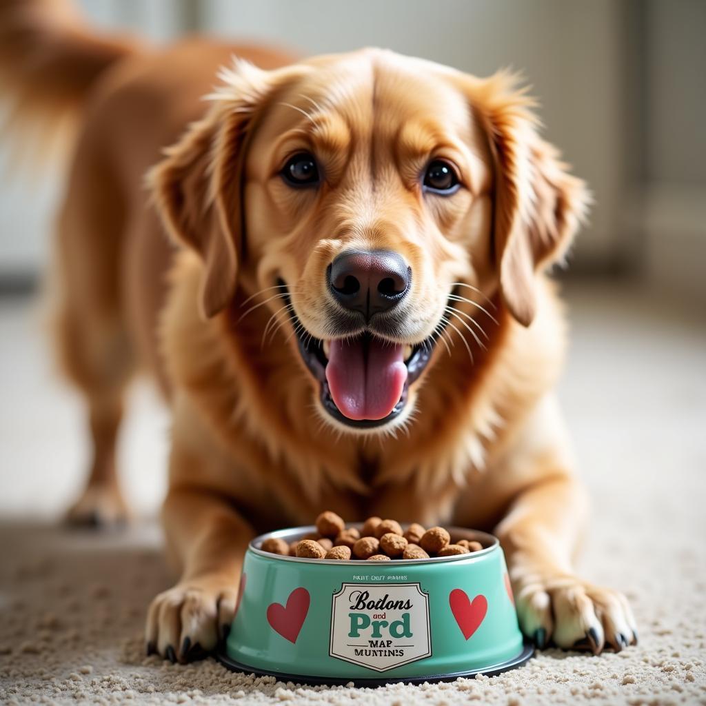 Happy Dog Eating Bones and Company Food