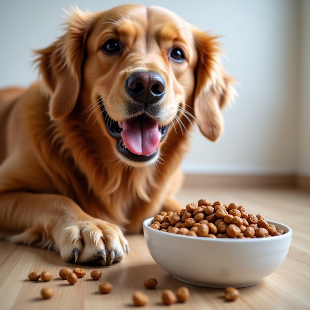 A Happy Dog Eating Dr. Goldstein's Dog Food