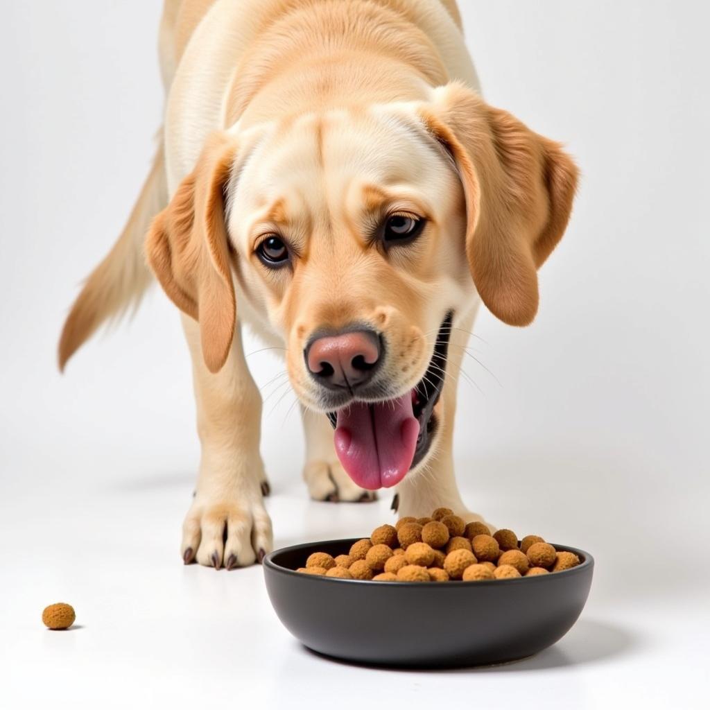 Dog Enjoying Food Puzzle Bowl