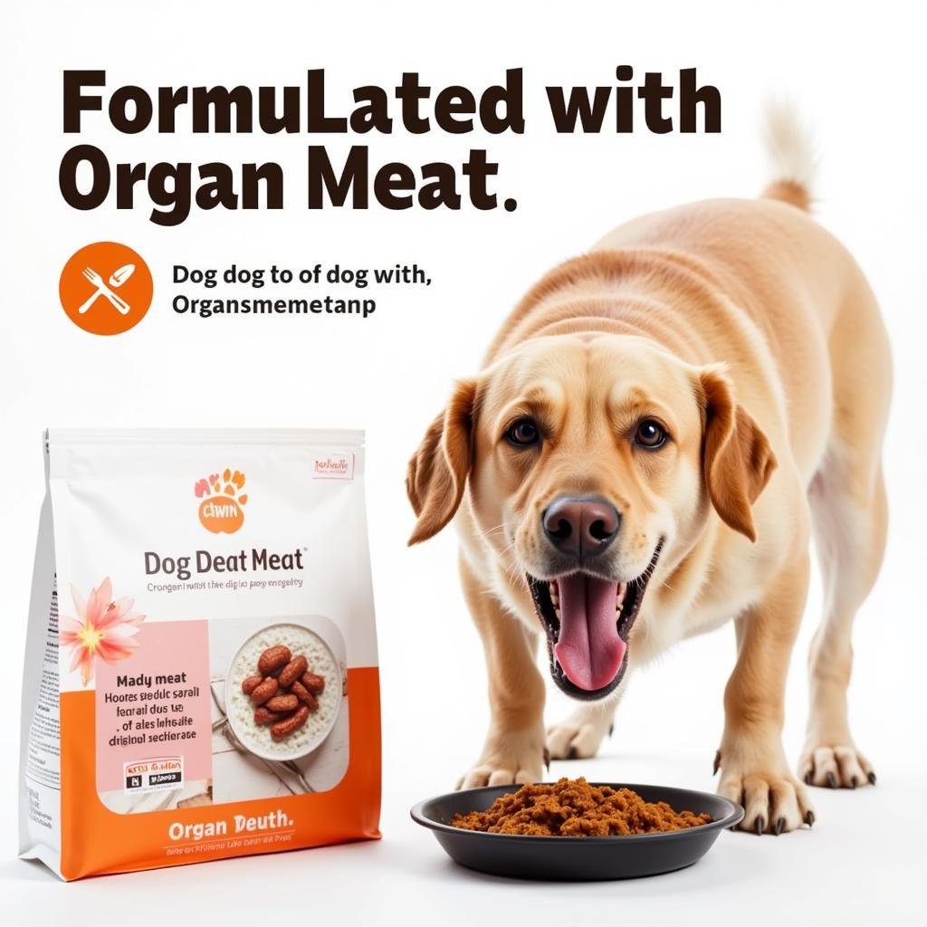 A happy dog enjoying a bowl of dog food containing organ meat