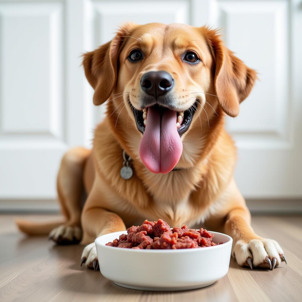 Dog Enjoying Rabbit Raw Dog Food