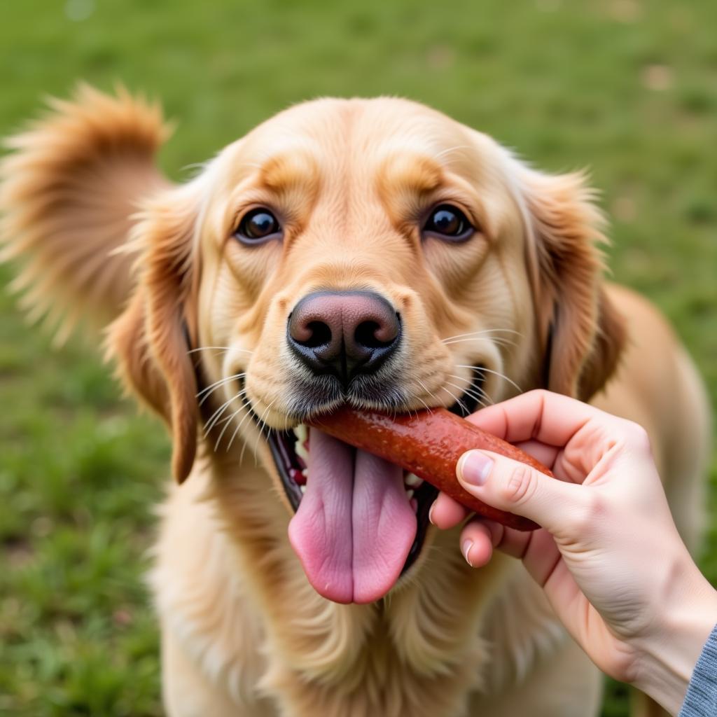 Dog Enjoying Sausage