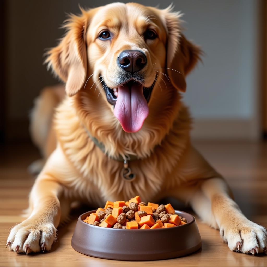 Dog Enjoying Sweet Potato Venison Food