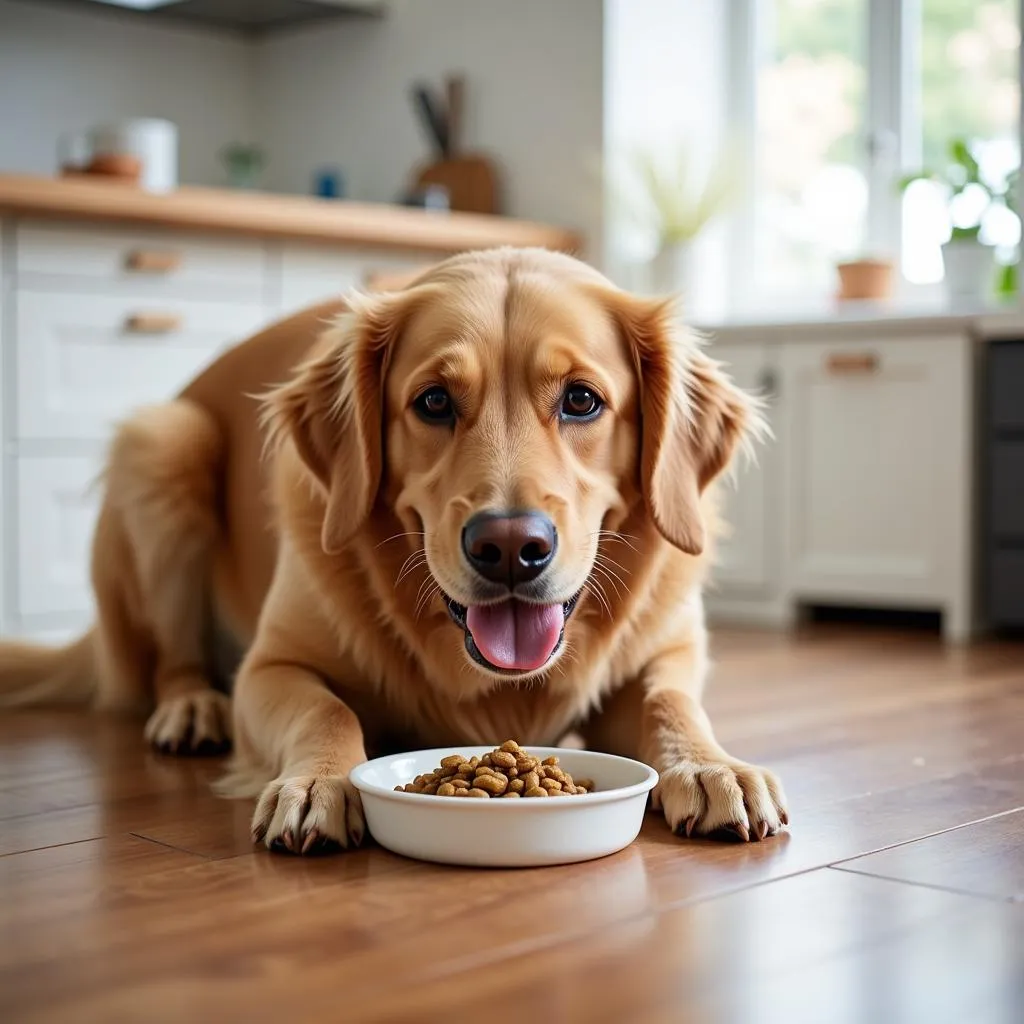 Happy Dog Eating Victor Ocean Fish Food