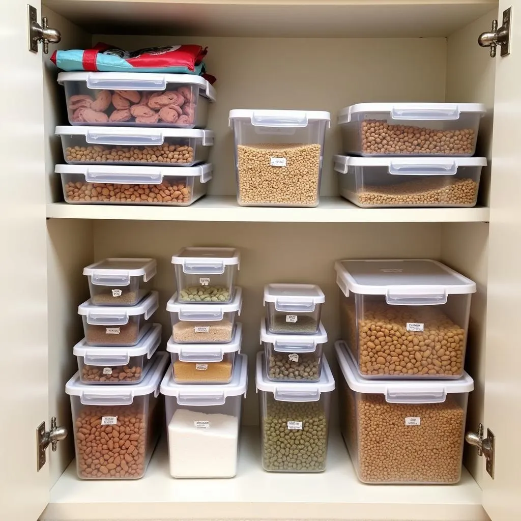 Dog food stored in airtight containers