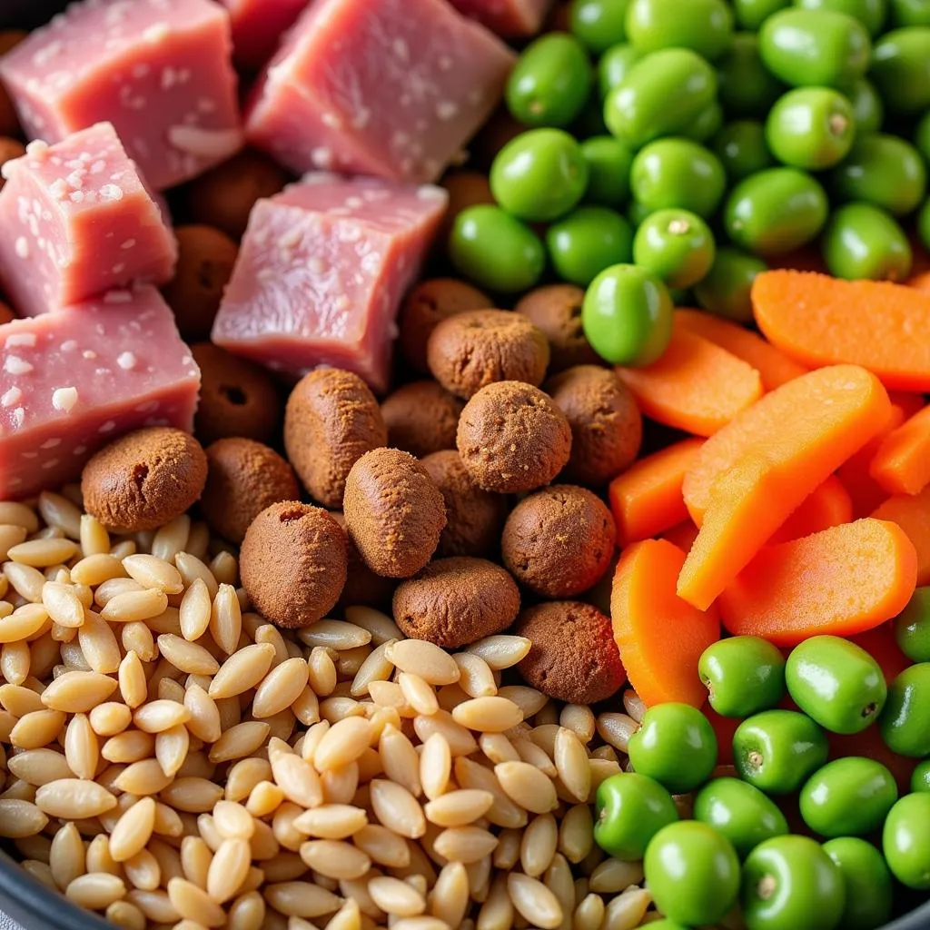 Close-up of dog food ingredients