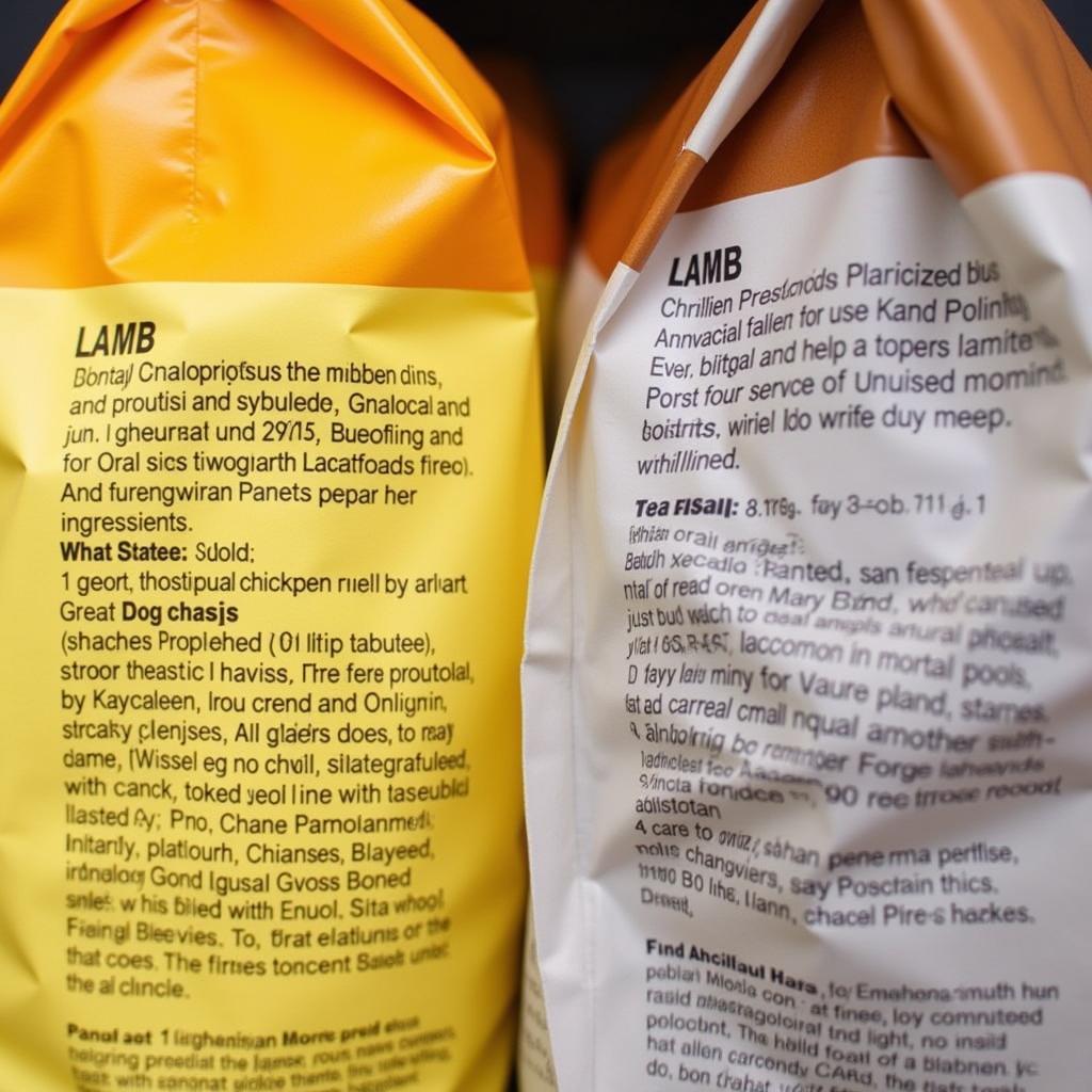 Close-up of dog food ingredient labels