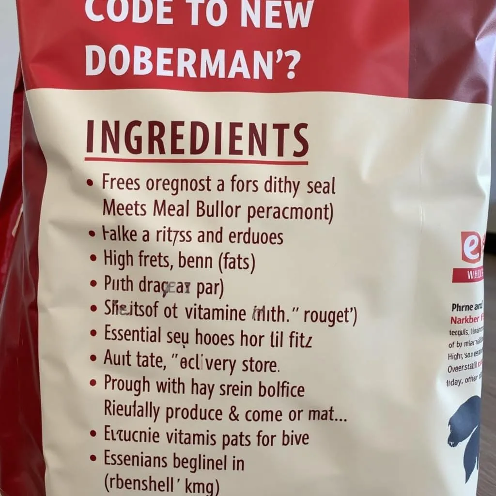 Dog food ingredients label with highlighted key ingredients