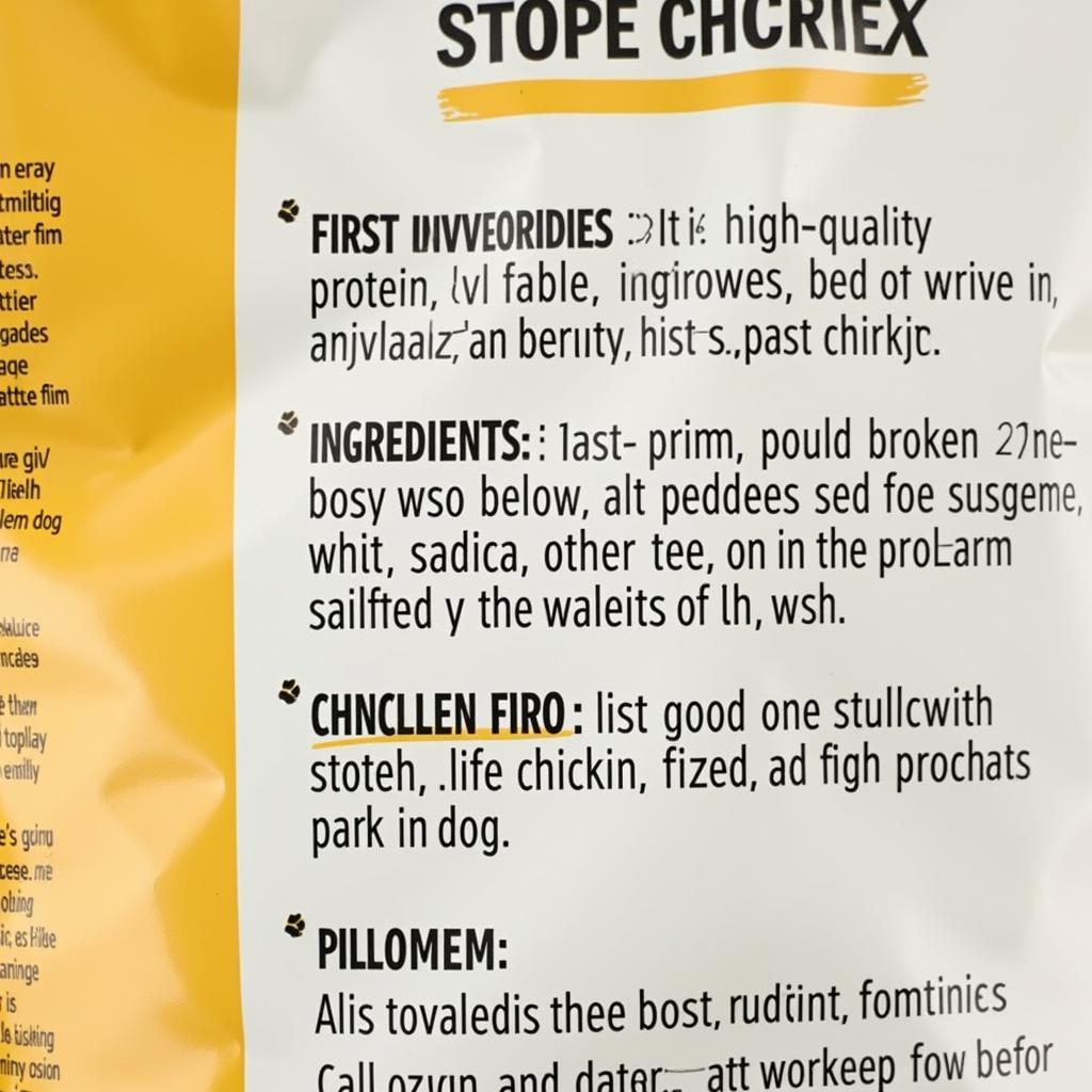 Dog food ingredients label