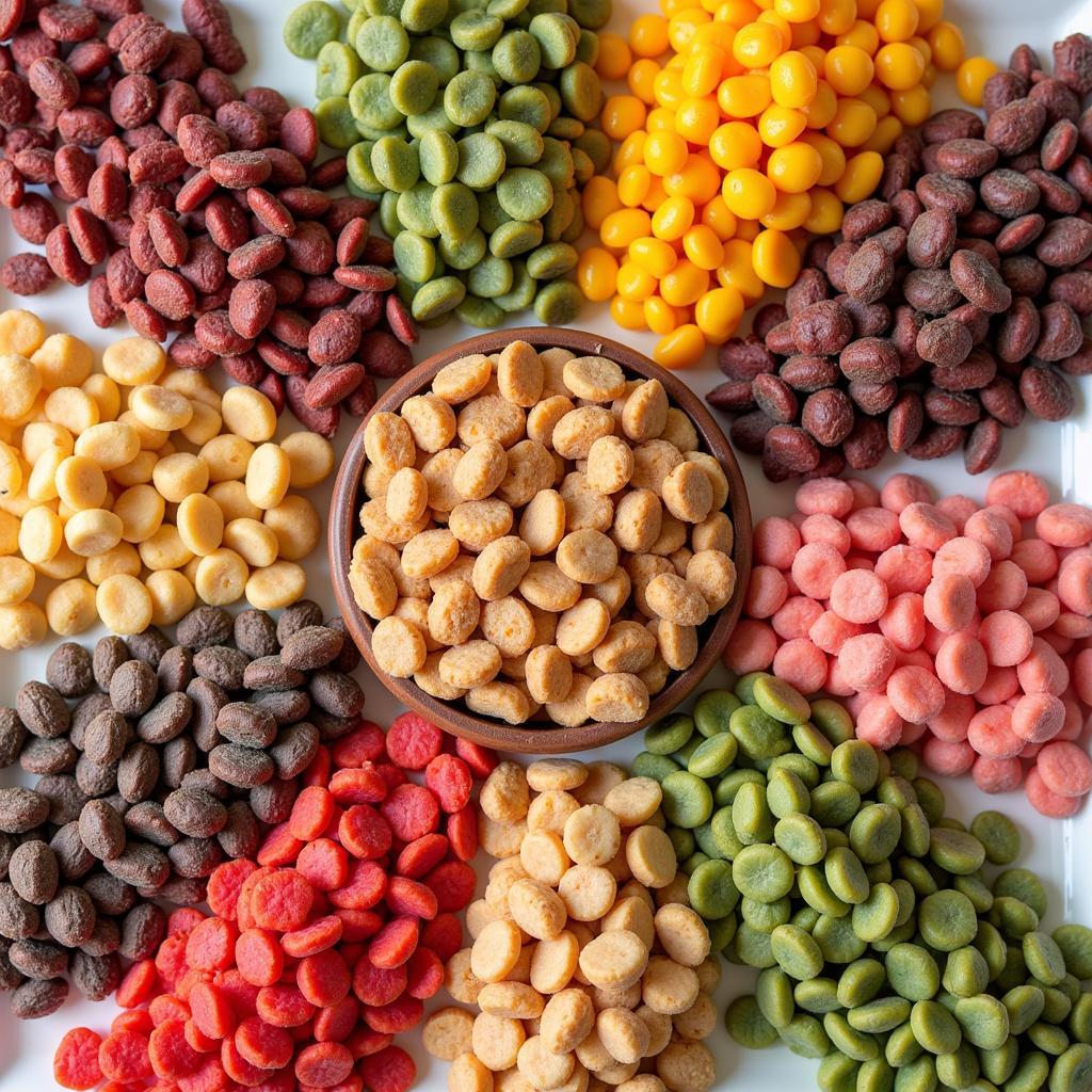 Dog food samples in different flavors