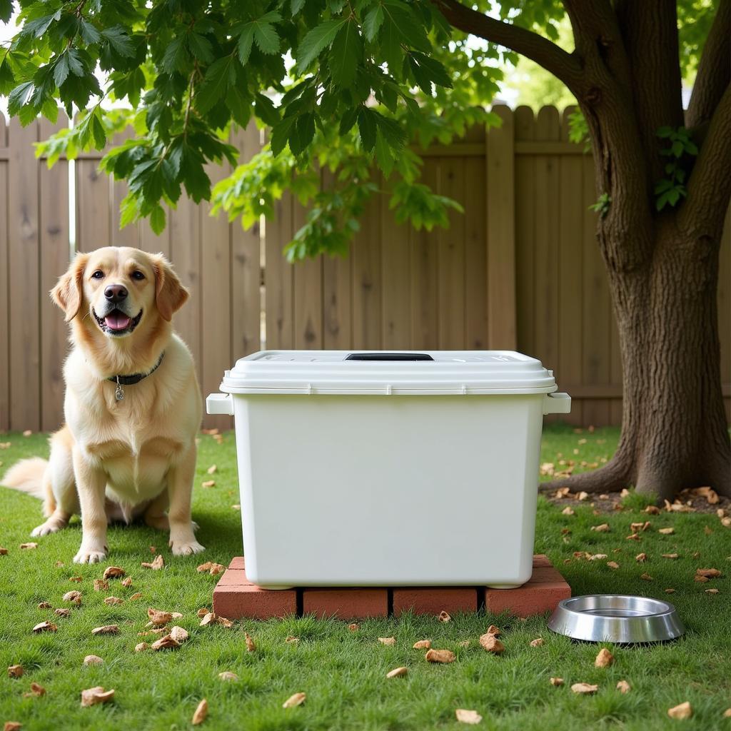 Dog Food Storage Container in a Shaded Area