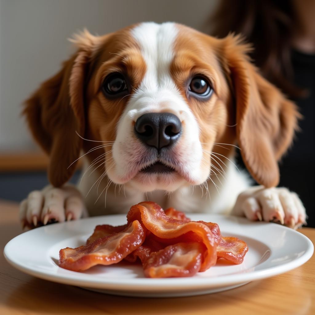 Dog Looking Longingly at Bacon