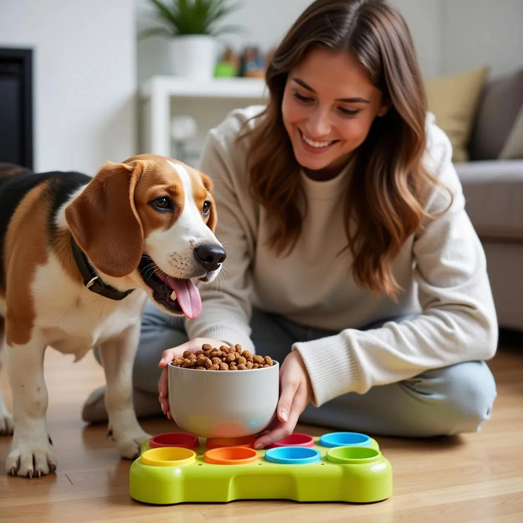 Dog Owner with Puzzle Feeder