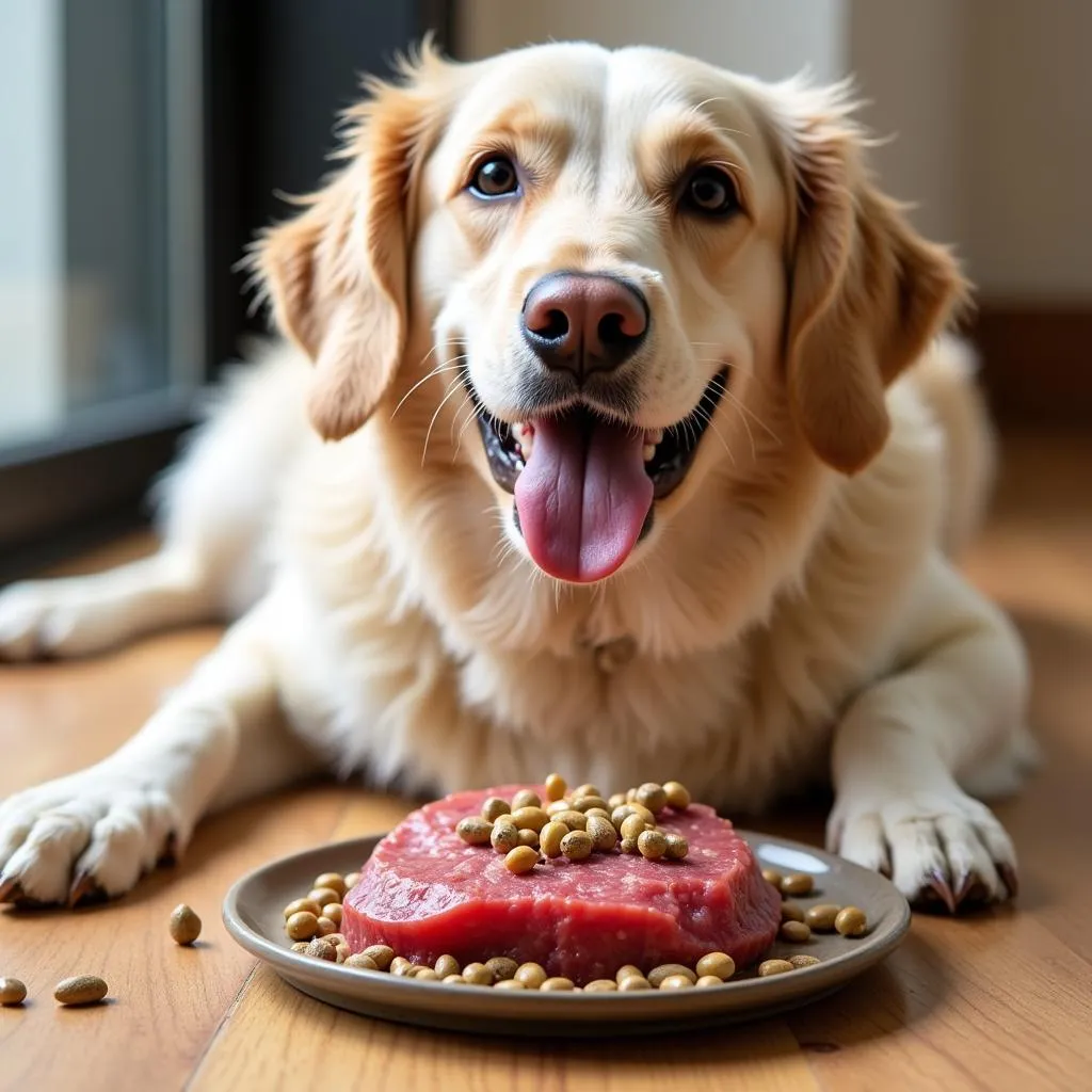 Dog Taking Supplements with Food