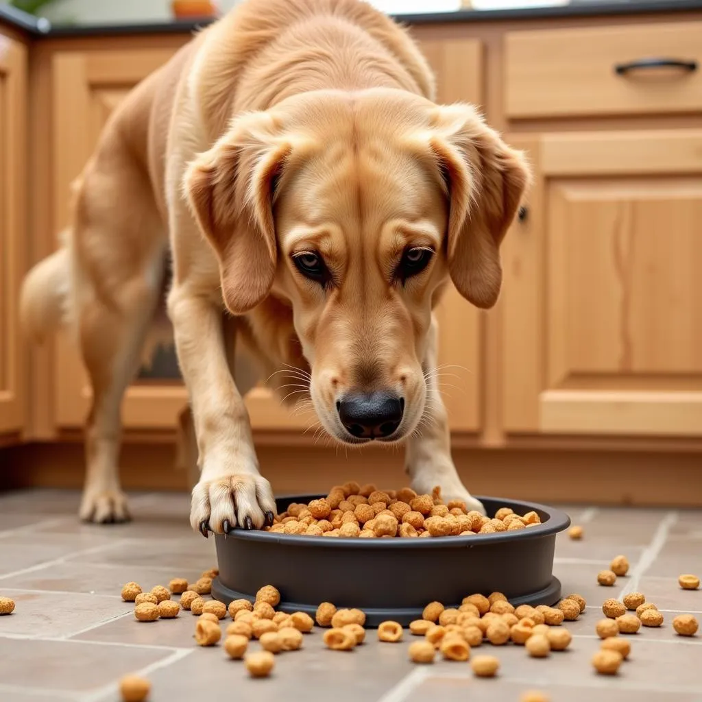 Dog Using Puzzle Feeder