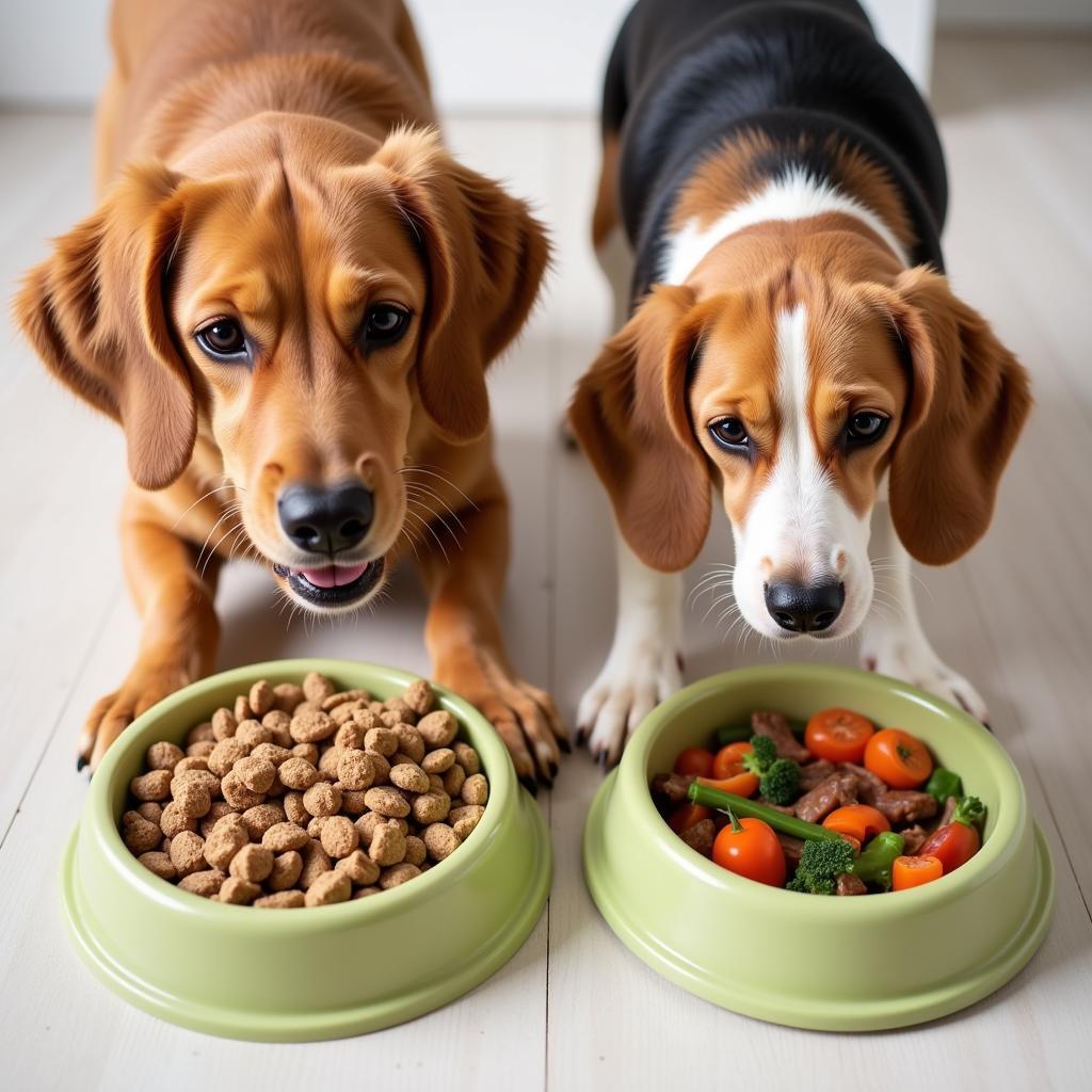 Dogs Eating from Bowls