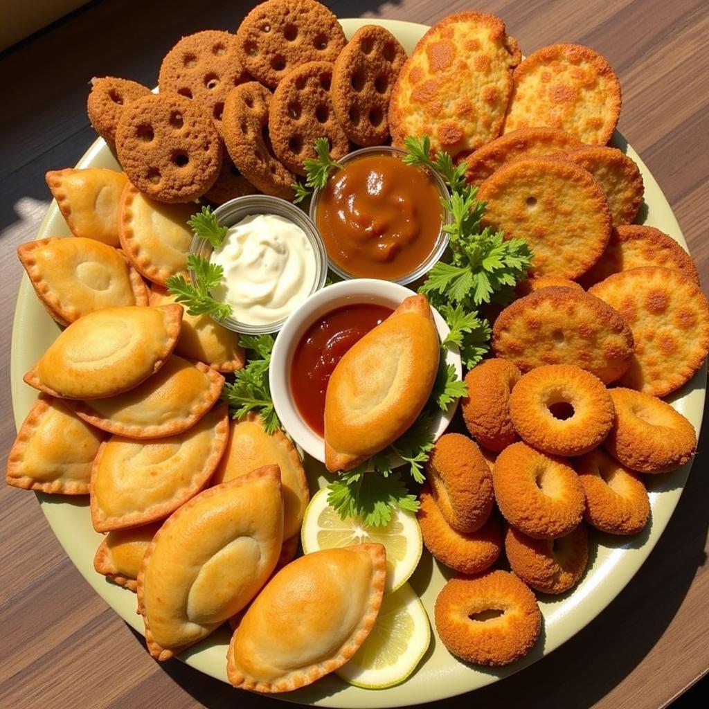 A colorful platter of assorted Dominican finger foods