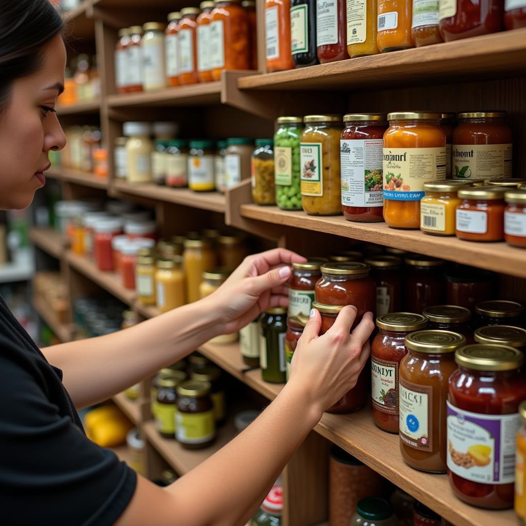 A person organizing their doomsday food supplies.