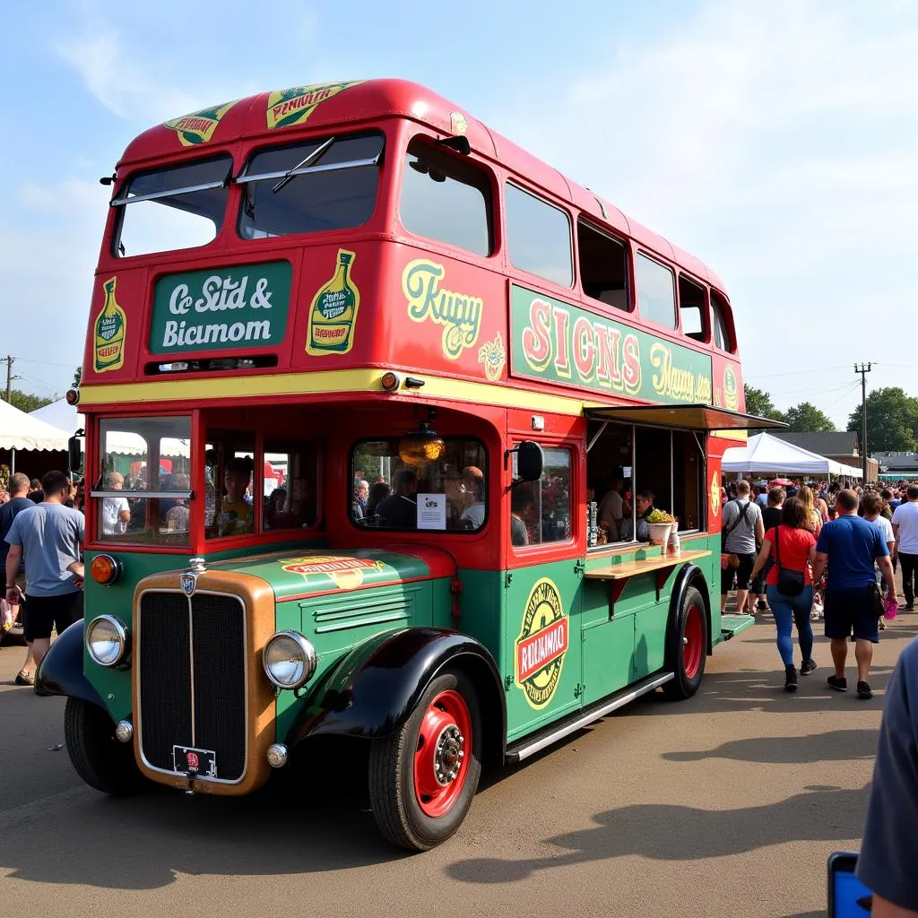 Double Decker Bus Food Truck Attracting a Crowd