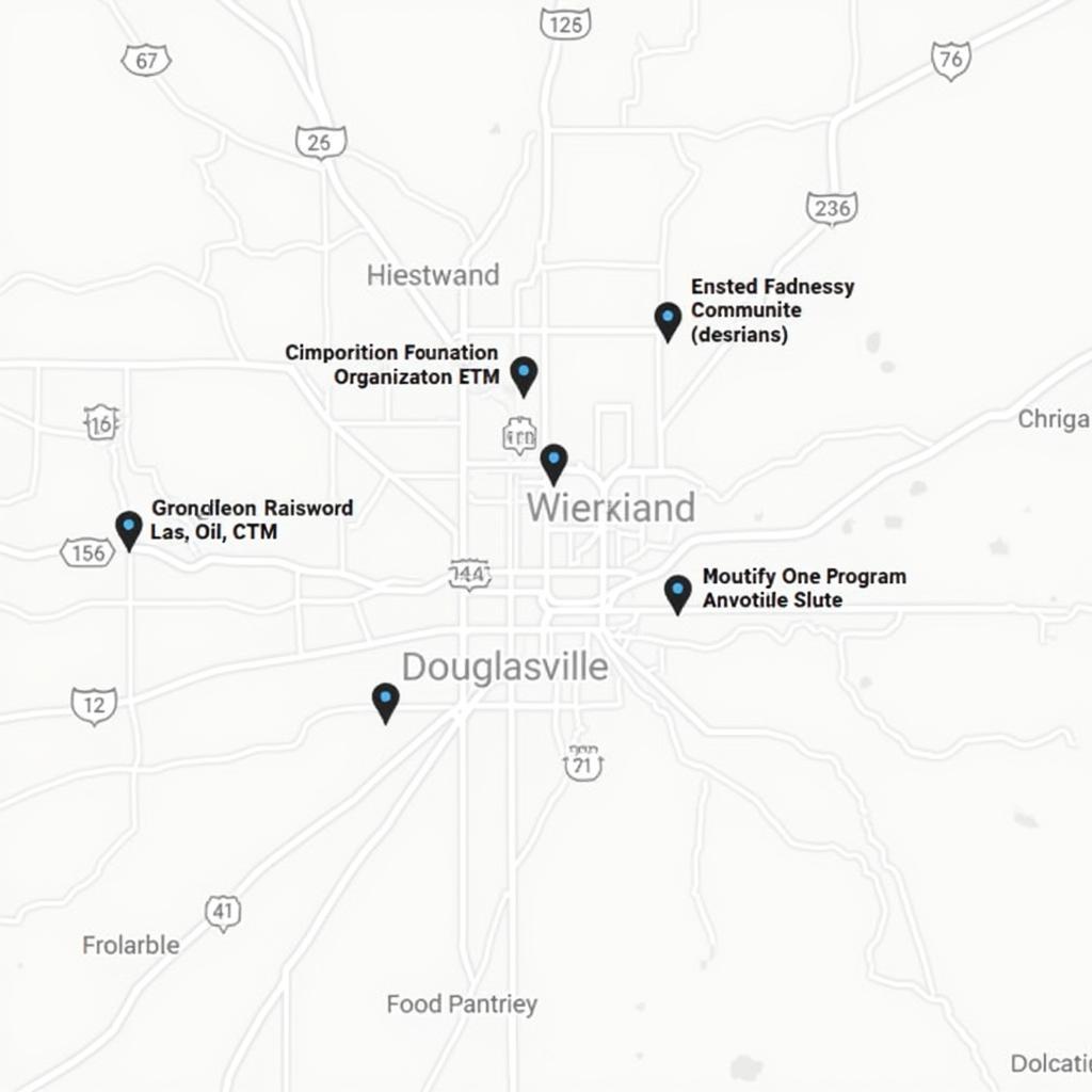 Map of food pantry locations in Douglasville GA