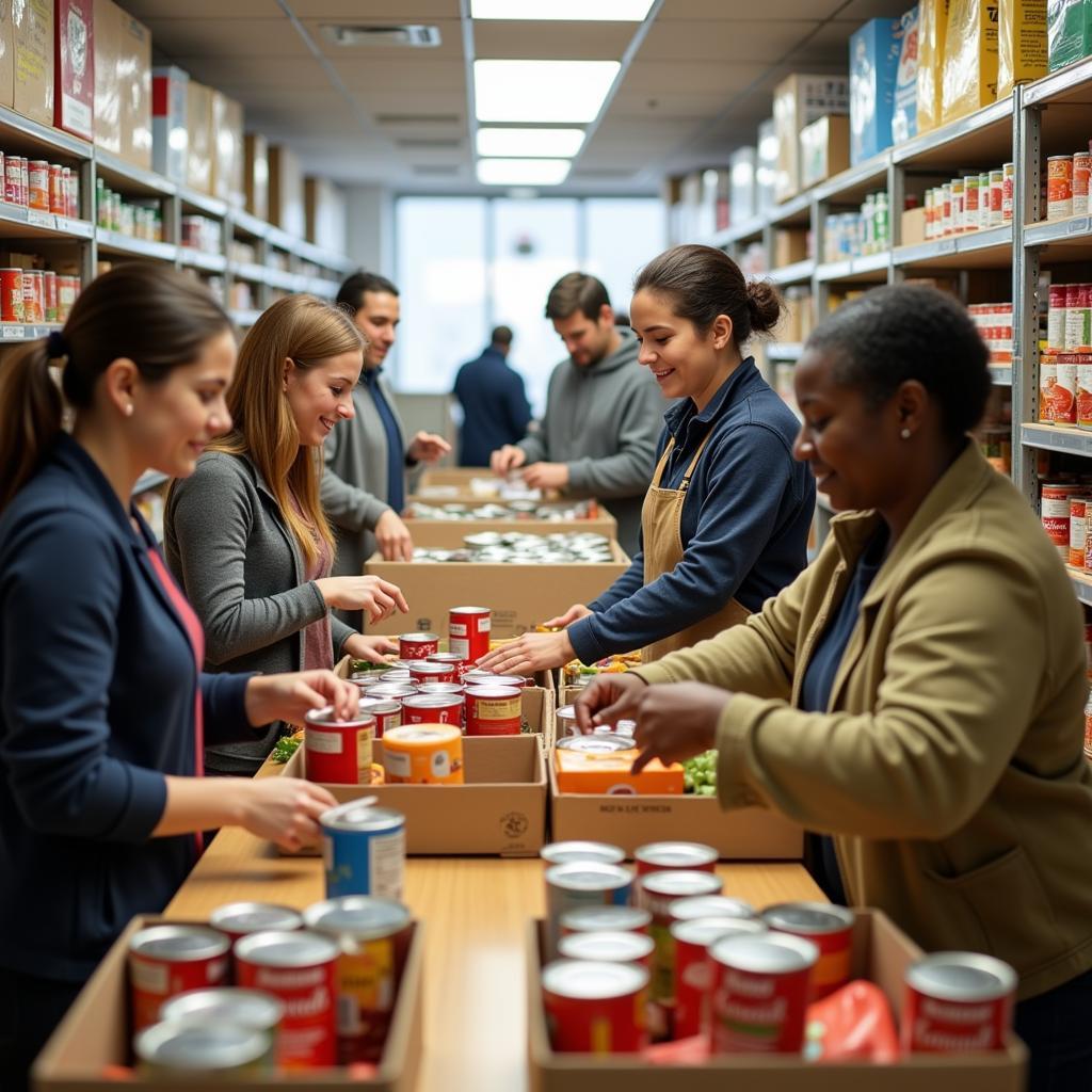 Volunteers at a Douglasville GA food pantry organizing donations