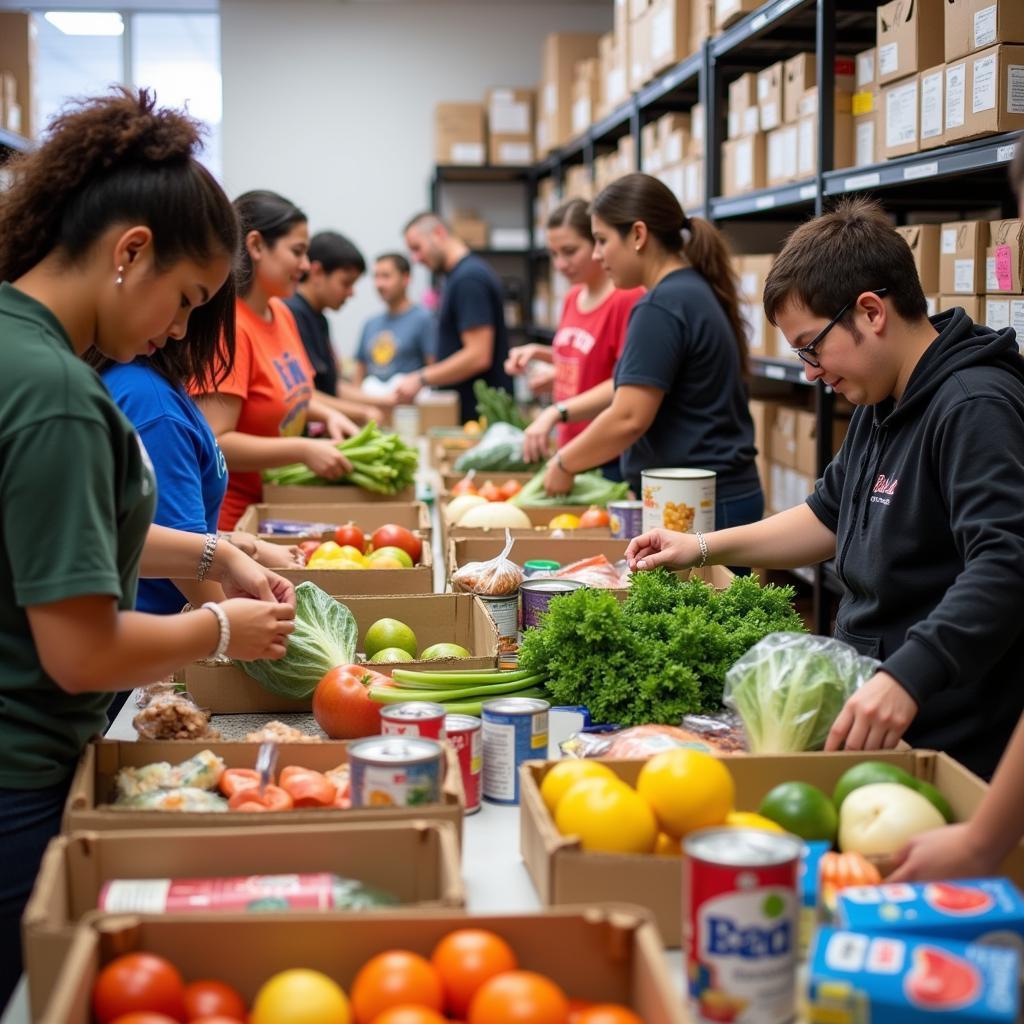 Volunteers organizing donations at the Downey First Christian Church food pantry