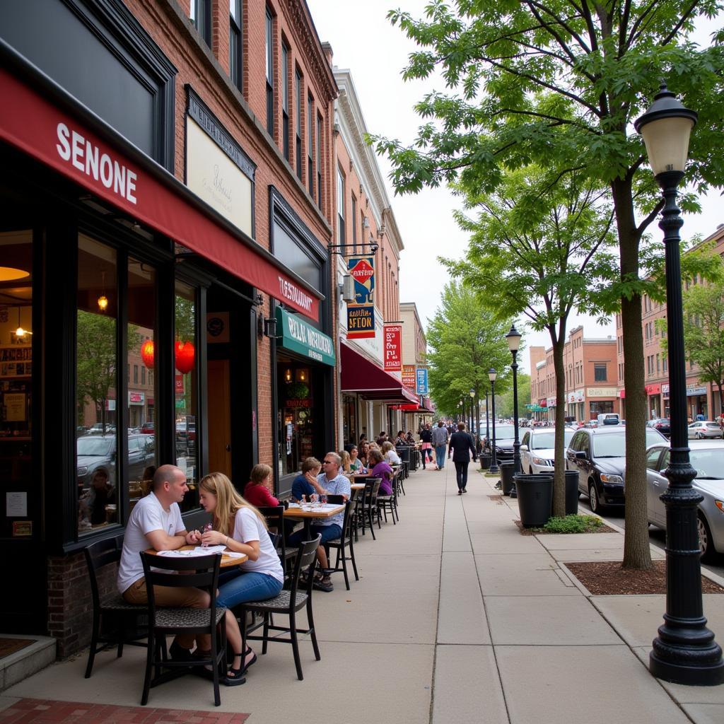 Vibrant street scene with bustling restaurants in downtown Appleton