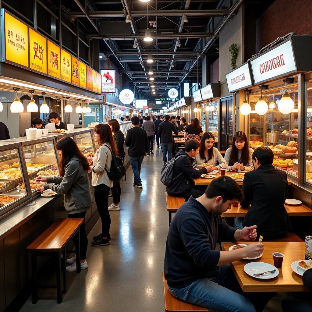 Vibrant Downtown Food Hall Atmosphere