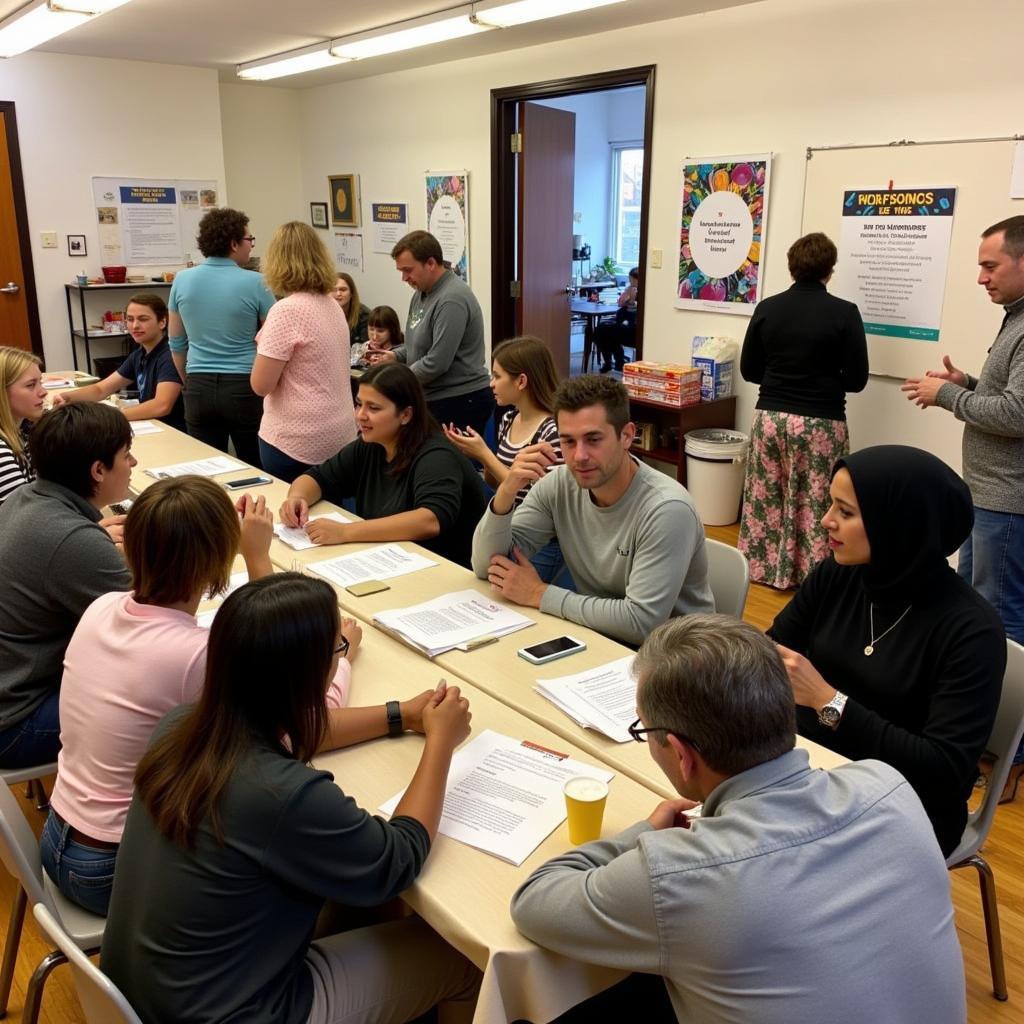 Community members connecting and sharing resources at a Drake Neighborhood Food Pantry event.