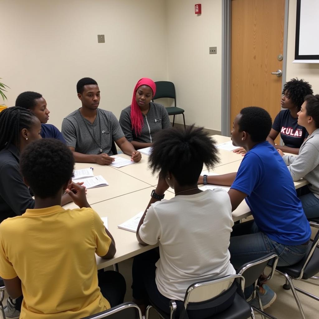 Participants engaging in a job training program at the Drake Neighborhood Food Pantry.