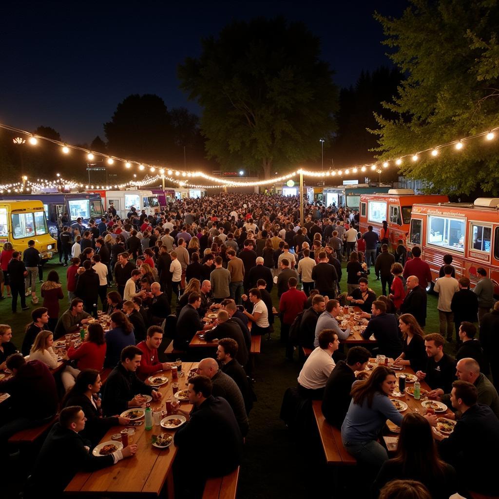 Crowds enjoying food and drinks at Draper Food Truck Night