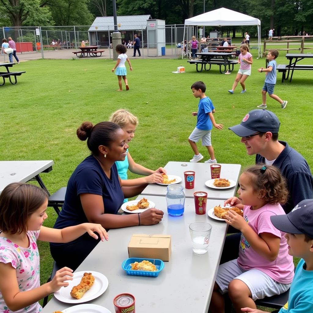 Families enjoying their time at Draper Food Truck Night with kids playing in the background