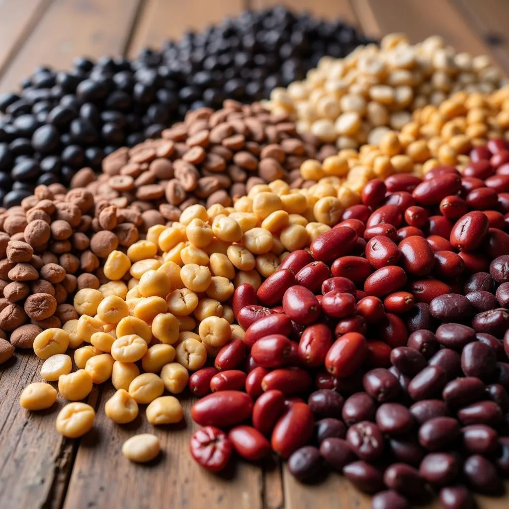 Assortment of dried beans for long-term storage