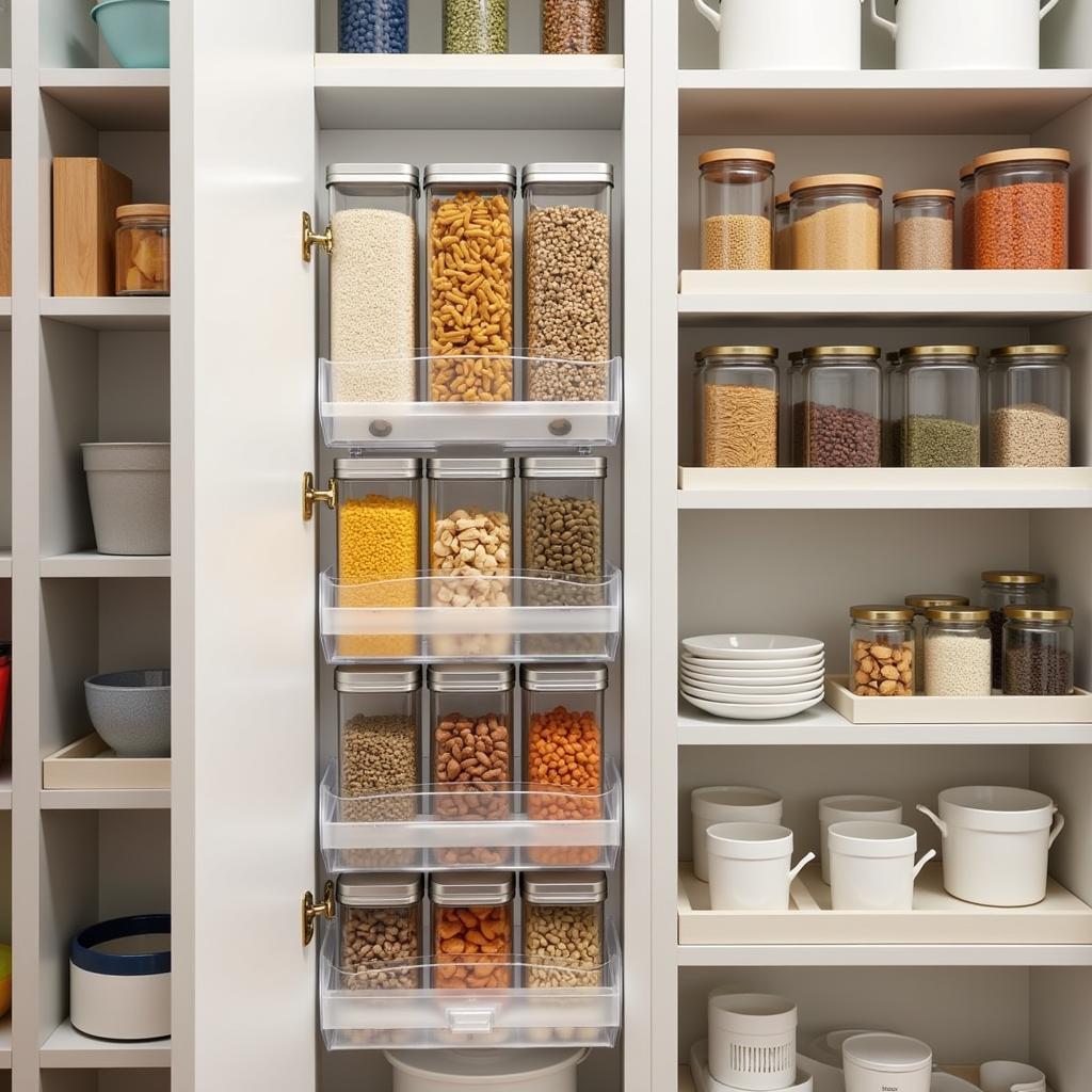 Organized Pantry with a Wall-Mounted Dry Food Dispenser