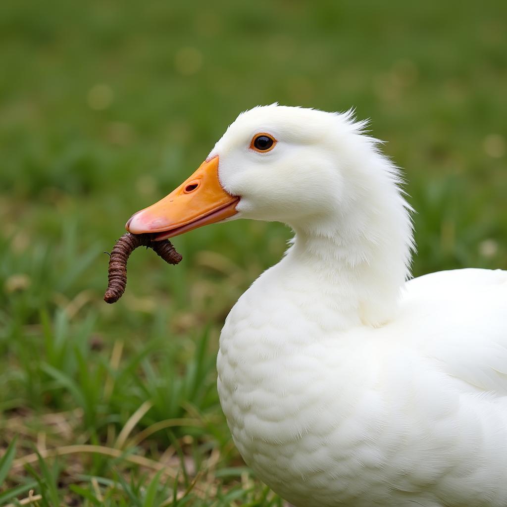 Duck enjoying a protein-rich treat