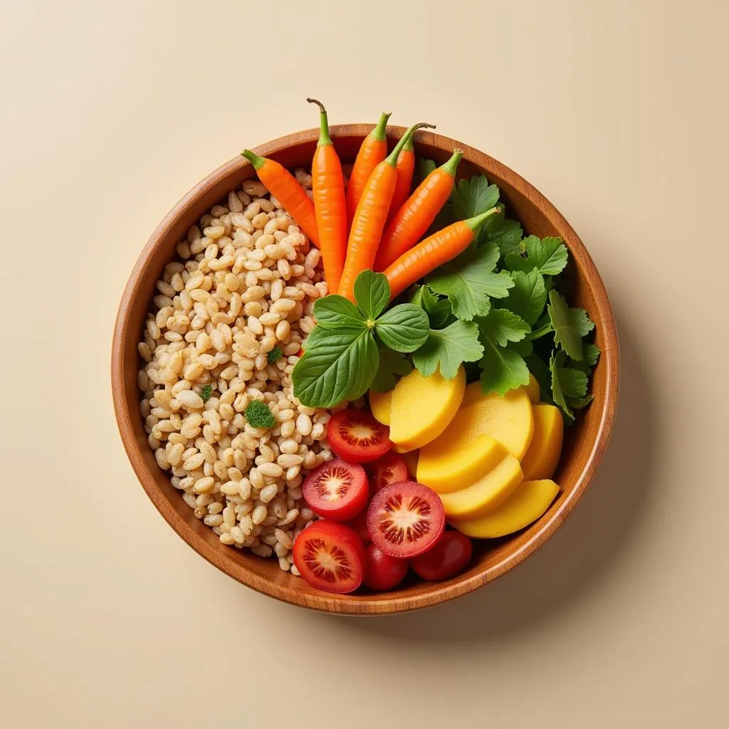 An eco-friendly bamboo food bowl container packed with a healthy lunch.