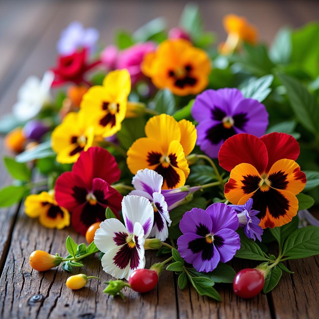 A vibrant assortment of edible flowers