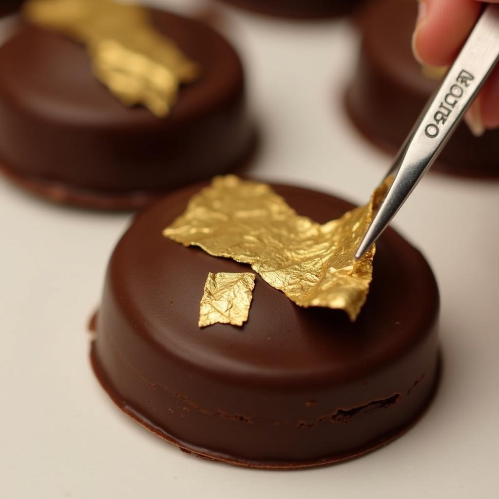 Applying Edible Gold Leaf to a Dessert