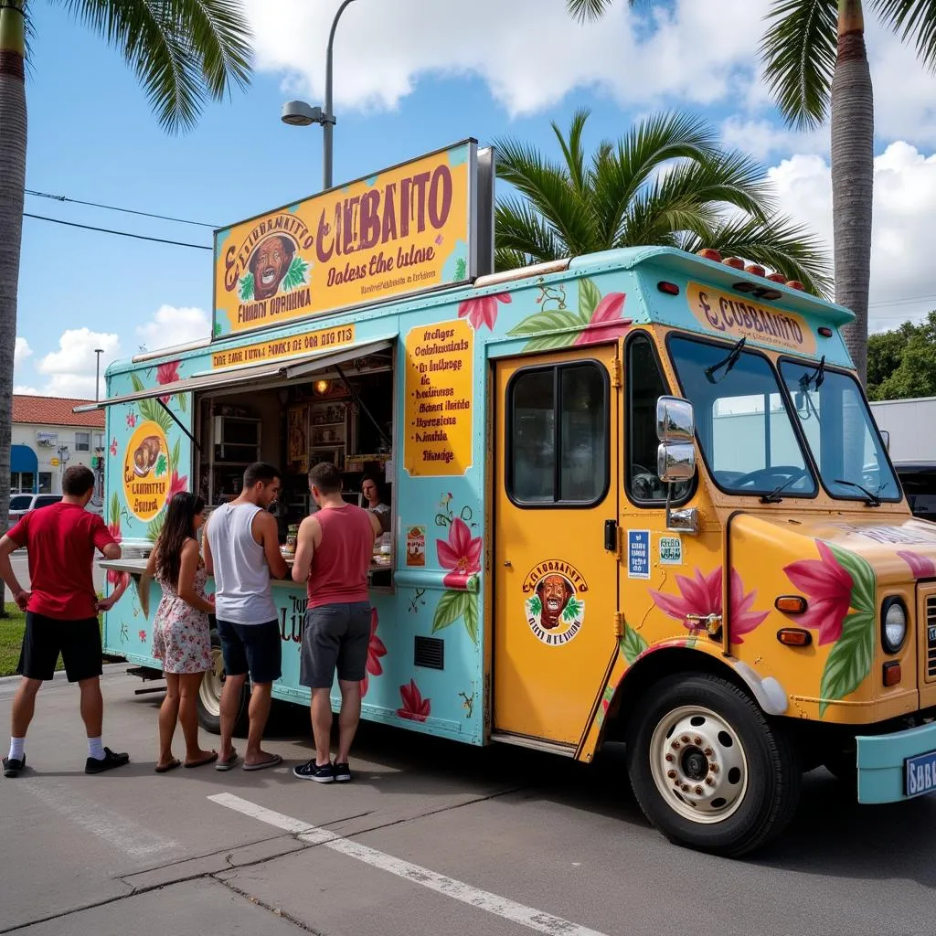 A photo of customers enjoying food at the El Cubanito food truck