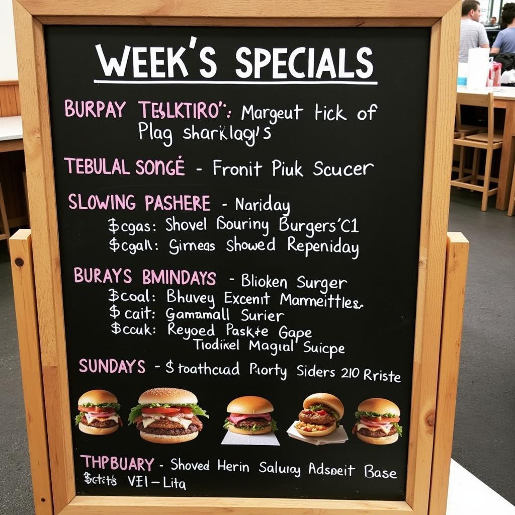 A chalkboard menu highlighting El Sarten Burger's weekly specials