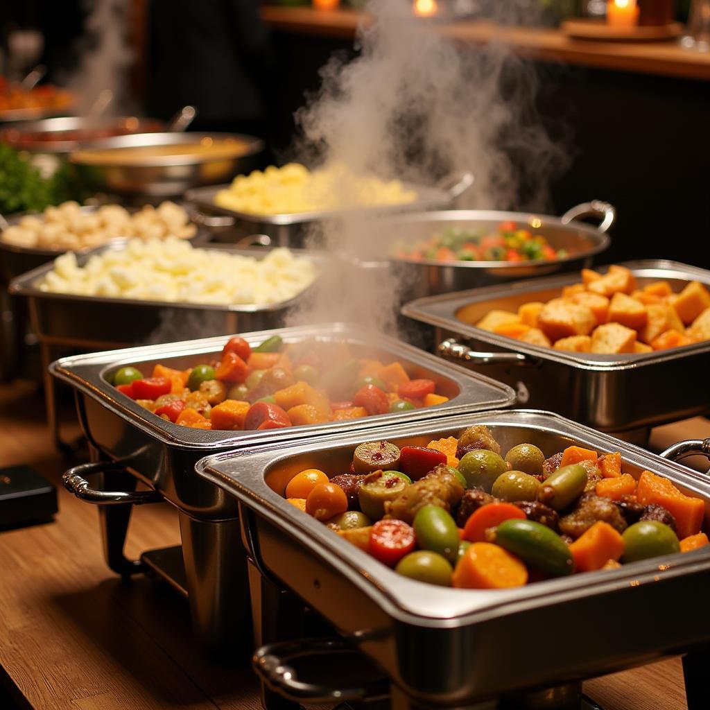 Electric table top food warmers on a buffet table