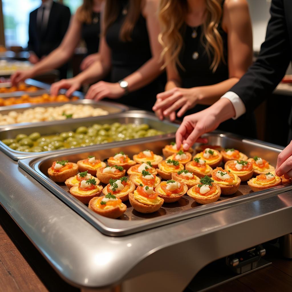 Modern electric warming tray on a buffet table