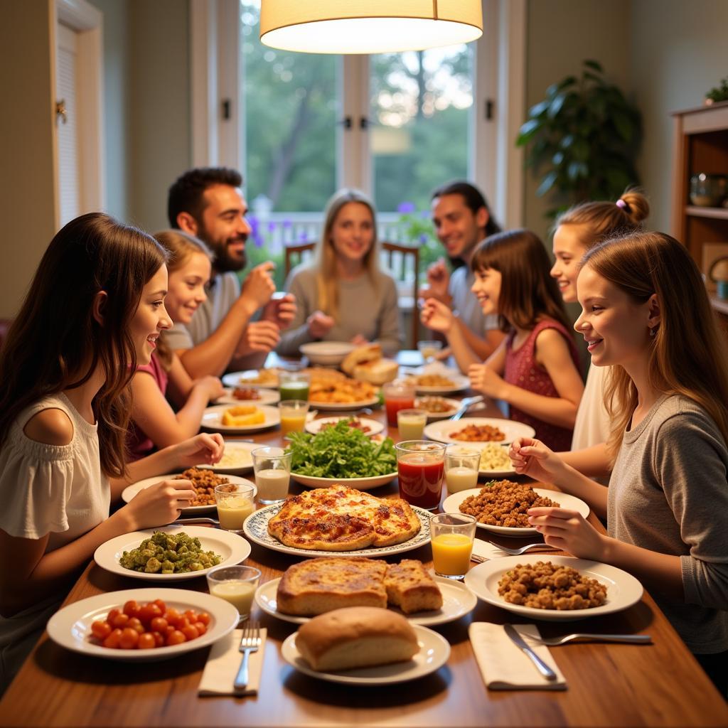 Family enjoying an Emily food dinner together