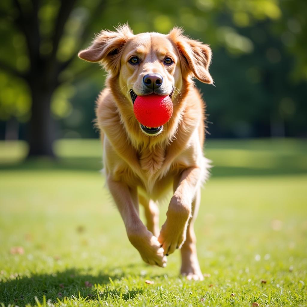 Energetic Dog Playing Fetch in the Park